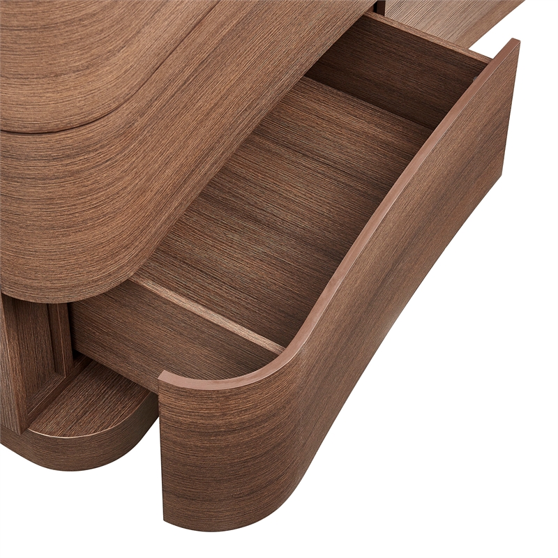 Mirae 6-Drawer Curved Dresser in Brushed Brown Oak