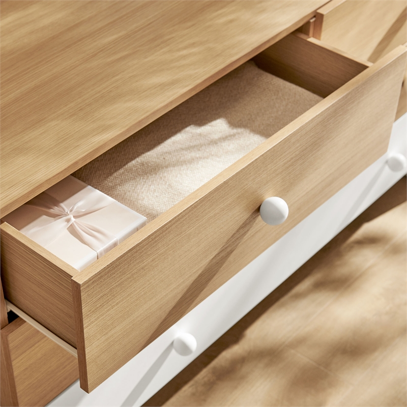 Nolia 6-Drawer Color Block Dresser in Oak White