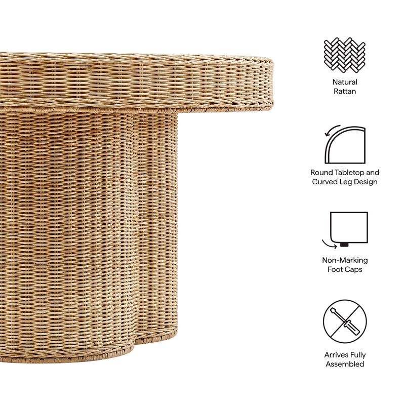 Ainsley 32 Inch Round Natural Rattan Coffee Table in Natural