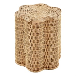 Erika Scalloped Natural Rattan Side Table in Natural