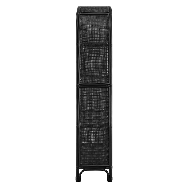Celeste 67 Inch Tall Arched Natural Rattan Bookshelf in Black