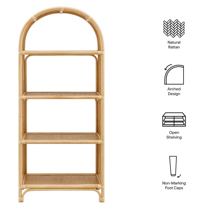 Celeste 67 Inch Tall Arched Natural Rattan Bookshelf in Natural