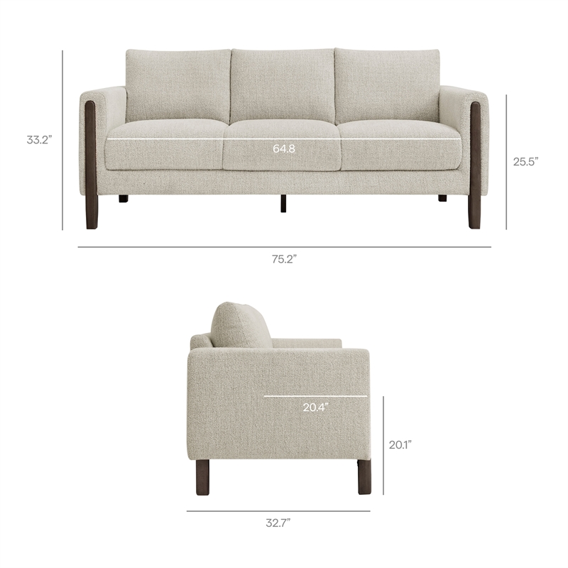 Hawken Boucle Fabric Sofa in Parchment Espresso