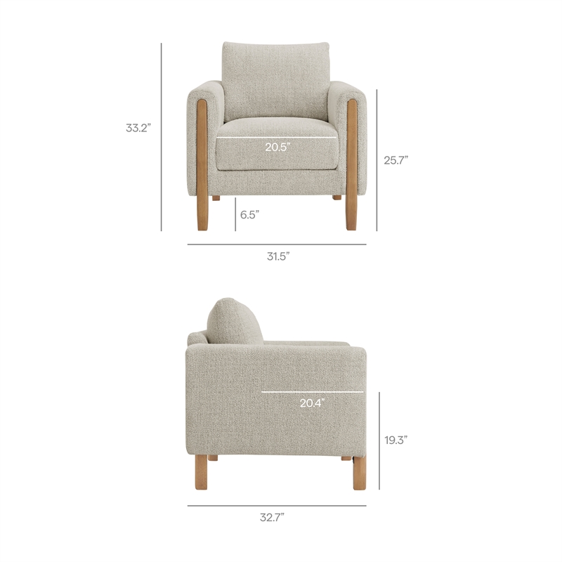 Hawken Boucle Fabric Accent Armchair in Parchment Beech