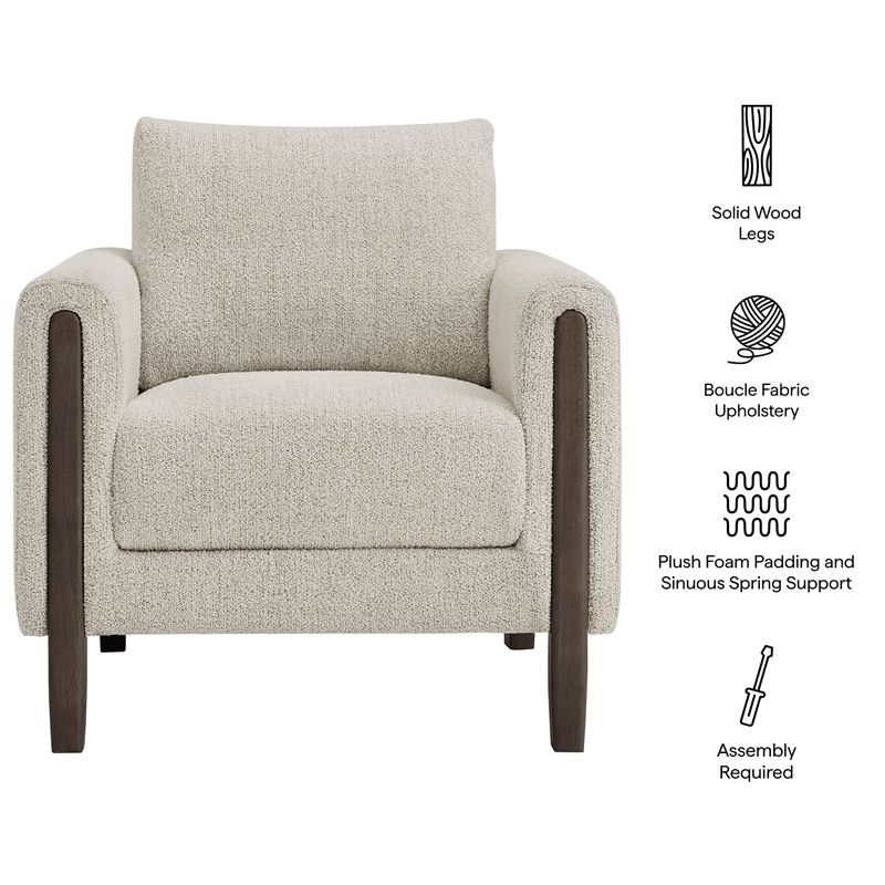 Hawken Boucle Fabric Accent Armchair in Parchment Espresso