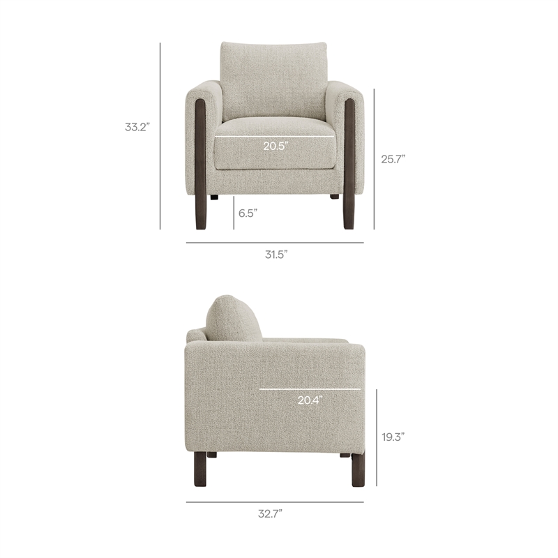 Hawken Boucle Fabric Accent Armchair in Parchment Espresso