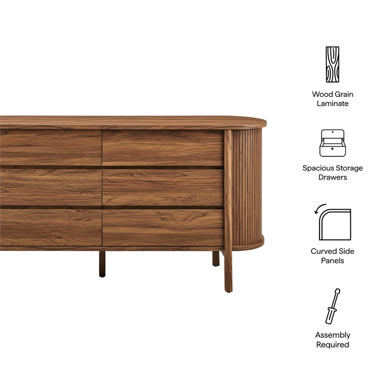 cadence 6-drawer curved dresser in walnut