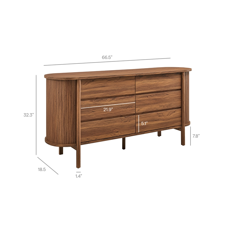 cadence 6-drawer curved dresser in walnut