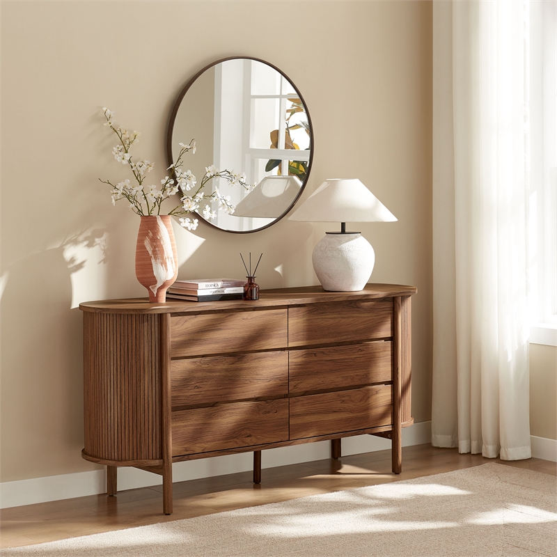 cadence 6-drawer curved dresser in walnut