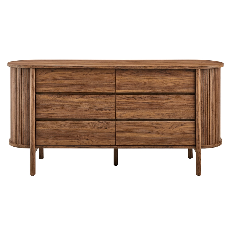 cadence 6-drawer curved dresser in walnut