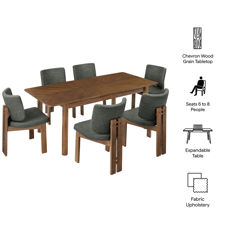 Modway Alba 7-Piece Extendable Dining Set in Walnut/Charcoal