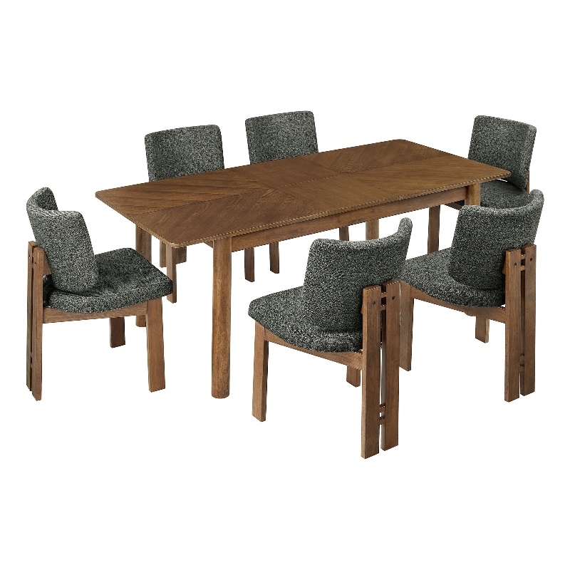 Modway Alba 7-Piece Extendable Dining Set in Walnut/Charcoal