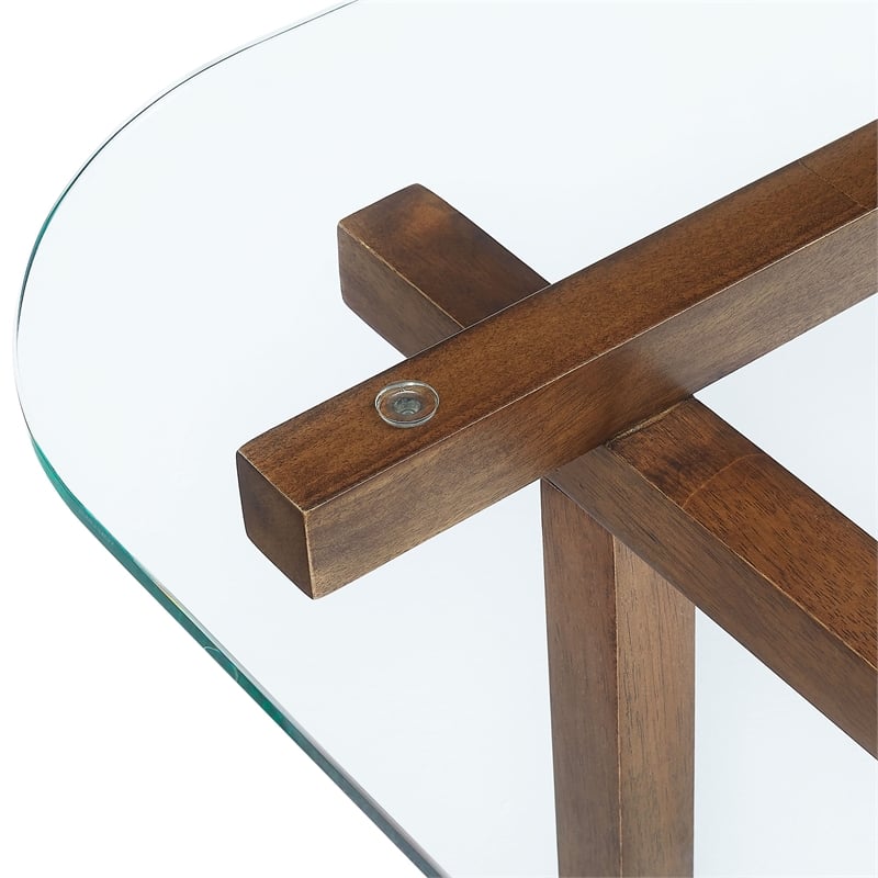 Isby 35 Inch Tempered Glass Coffee Table in Walnut