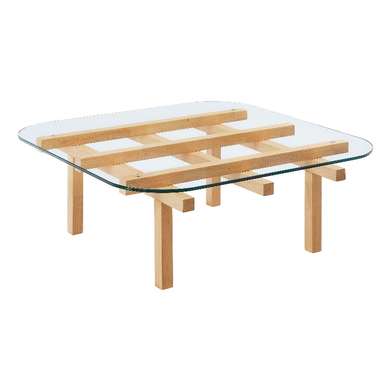 Isby 35 Inch Tempered Glass Coffee Table in Oak