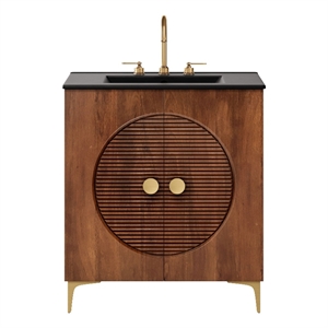 Vernon 30&quot Fluted Wood Vanity Cabinet With Sink in Walnut Black