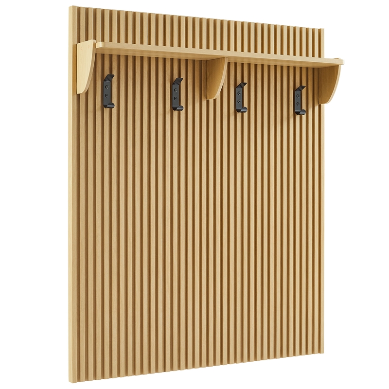 Modway Soma Fluted 3-in-1 Hall Tree with Storage Bench & Coat Rack in Light Oak
