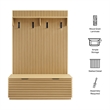 Render Fluted 3-in-1 Hall Tree With Storage Bench and Coat Rack in Oak