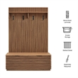 Render Fluted 3-in-1 Hall Tree With Storage Bench and Coat Rack in Walnut