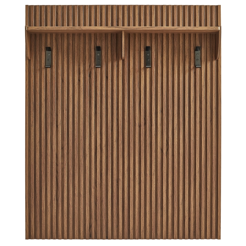 Render Fluted Coat Rack Panel With Shelf in Walnut