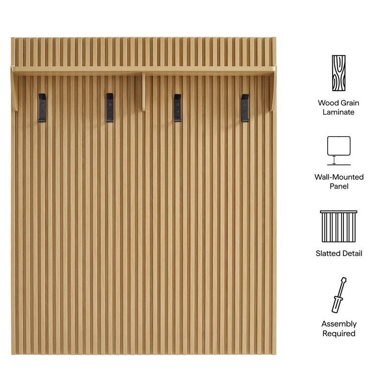 Render Fluted Coat Rack Panel With Shelf in Light Oak