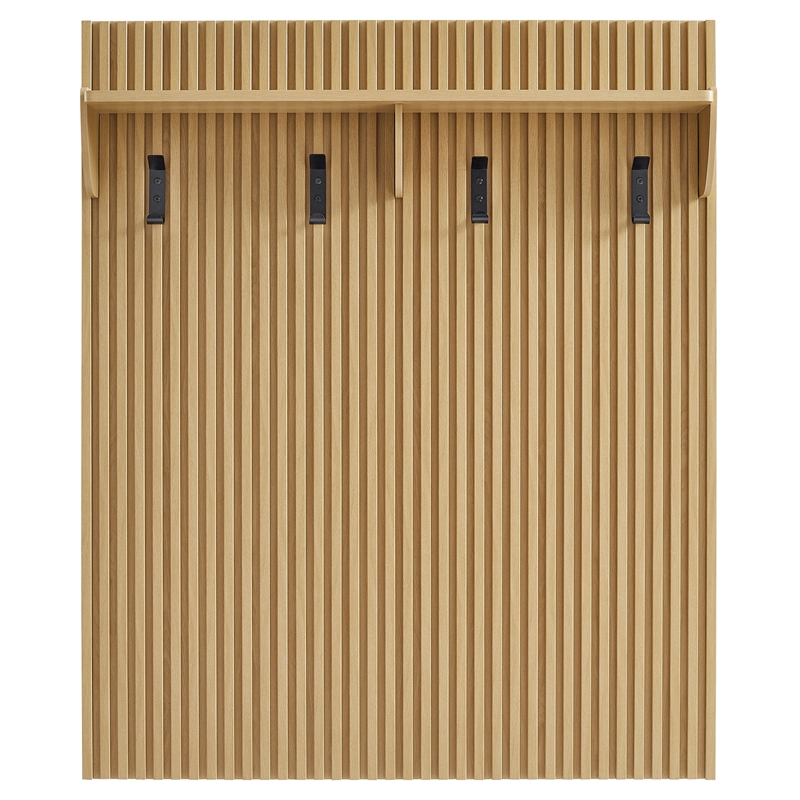 Render Fluted Coat Rack Panel With Shelf in Light Oak