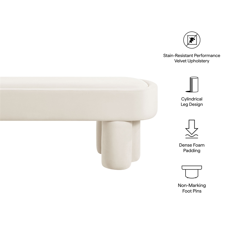 Mossi Oval Performance Velvet Accent Bench in Alabster