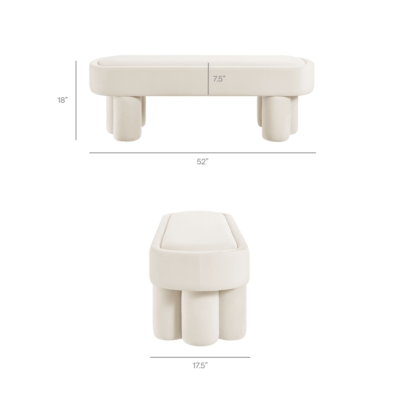 Mossi Oval Performance Velvet Accent Bench in Alabster