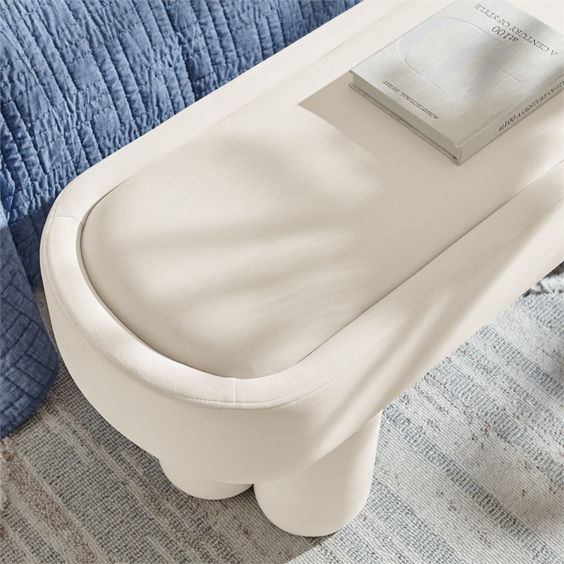 Mossi Oval Performance Velvet Accent Bench in Alabster