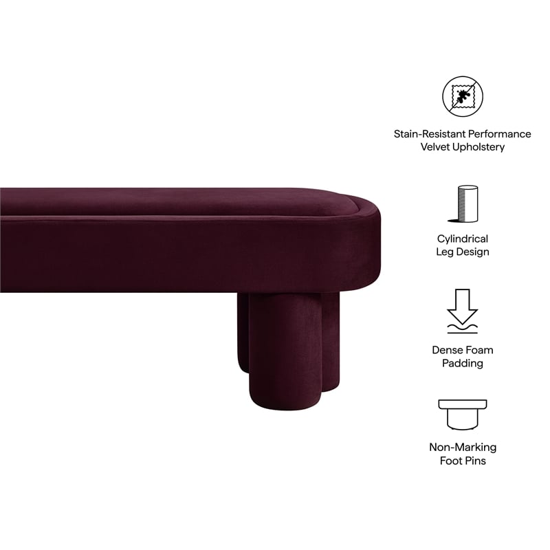 Mossi Oval Performance Velvet Accent Bench in Mulberry