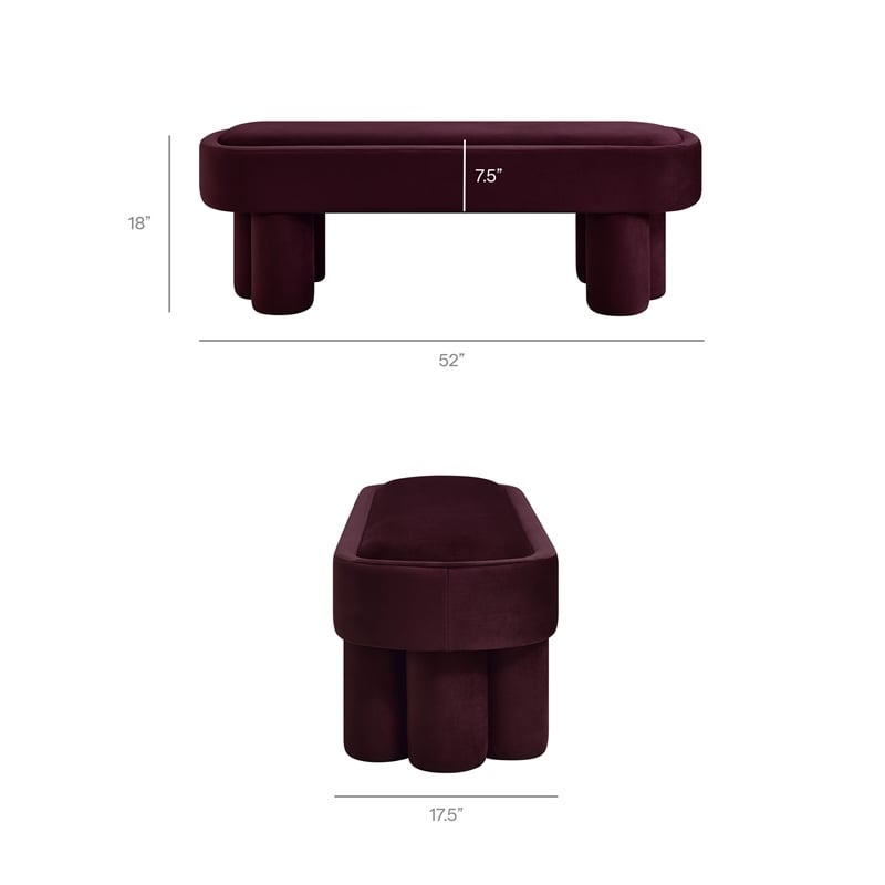Mossi Oval Performance Velvet Accent Bench in Mulberry
