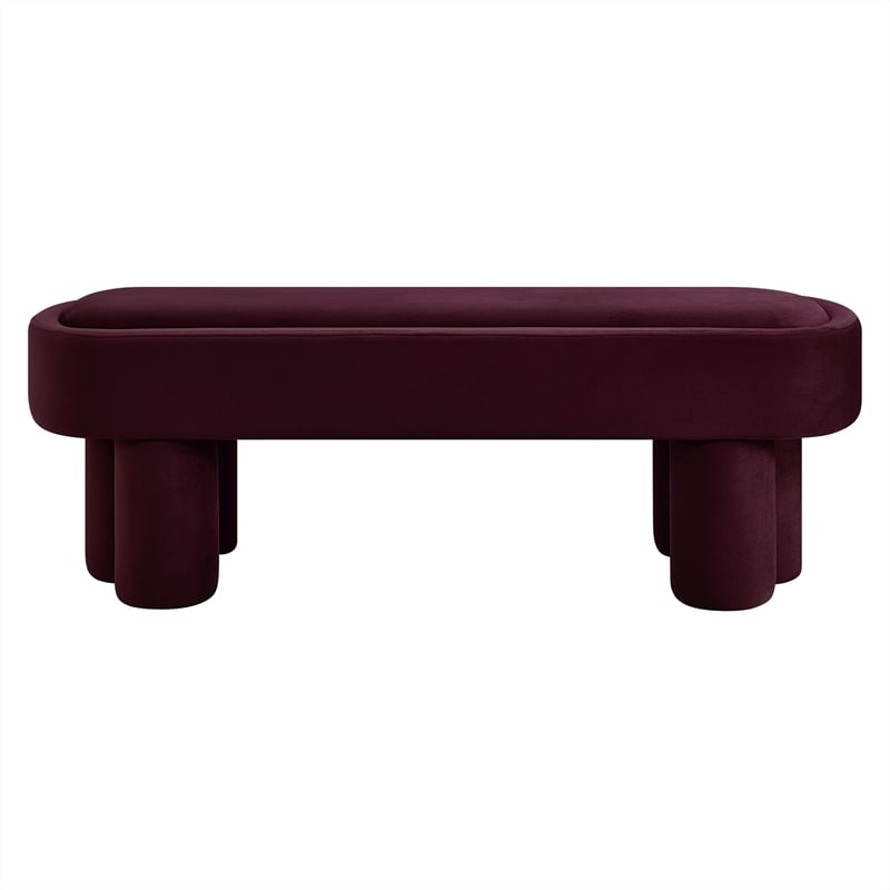 Mossi Oval Performance Velvet Accent Bench in Mulberry