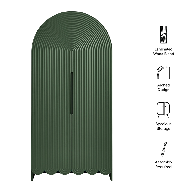 Dahlia 78 Inch Fluted and Scalloped Arched Storage Cabinet in Hunter Green