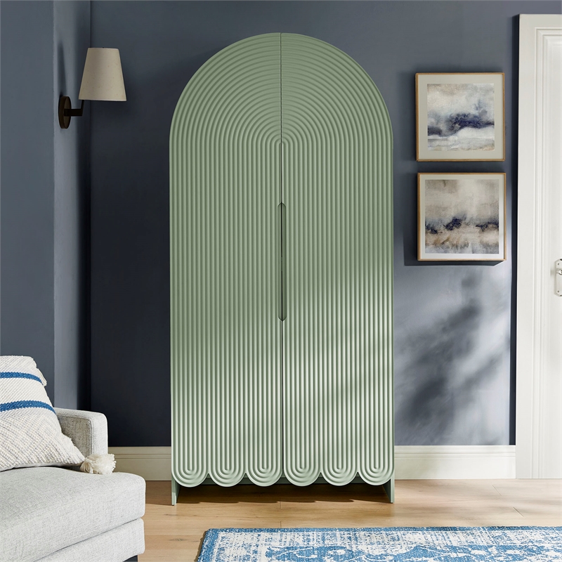 Dahlia 78 Inch Fluted and Scalloped Arched Storage Cabinet in Sage