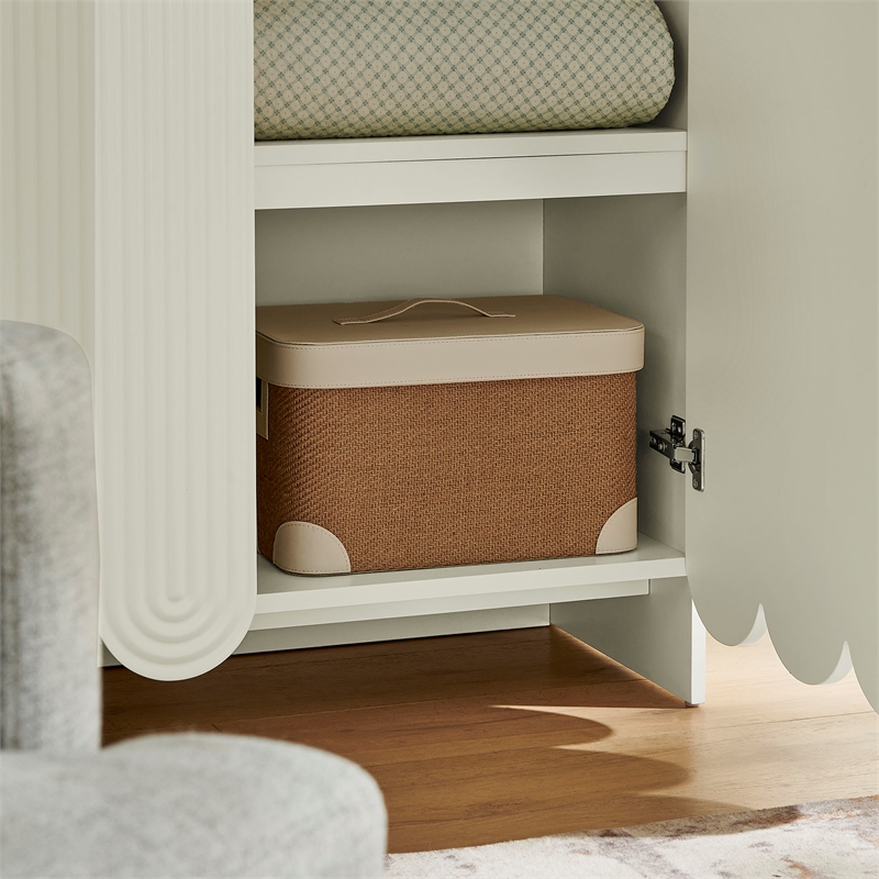 Dahlia 78 Inch Fluted and Scalloped Arched Storage Cabinet in White