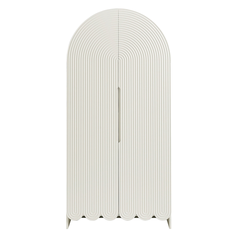 Dahlia 78 Inch Fluted and Scalloped Arched Storage Cabinet in White