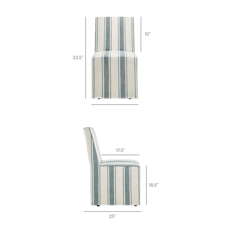 Tessera Striped Slipcovered Dining Side Chair in Blue Stripe