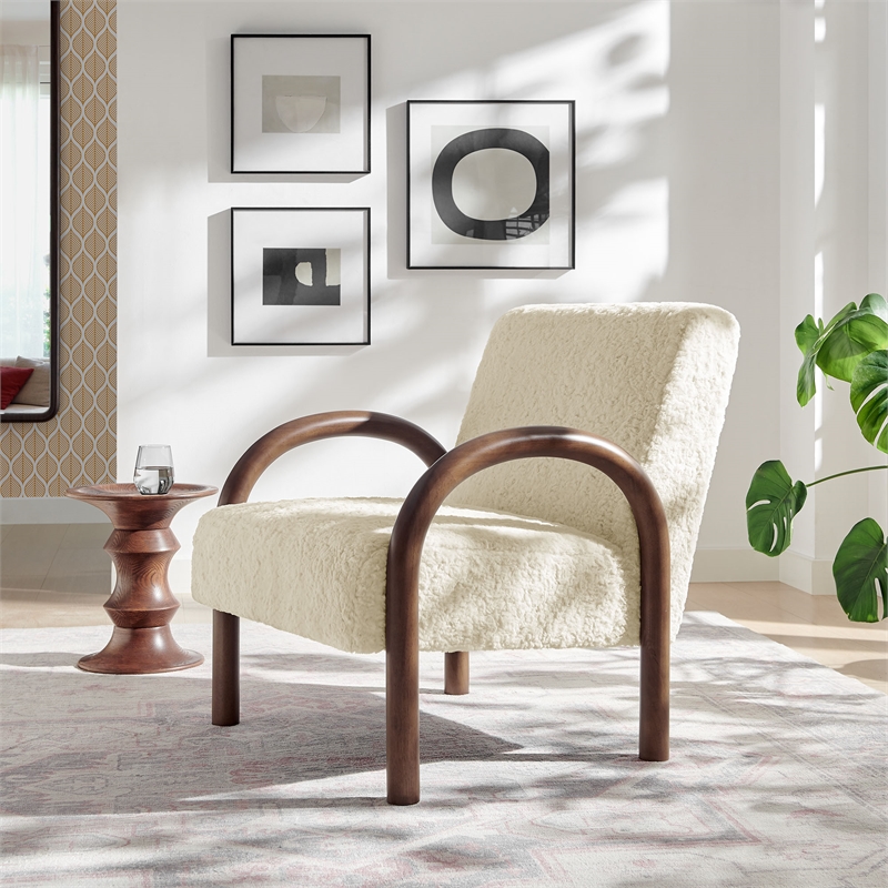 Lunet Faux Shearling Accent Armchair in Ecru