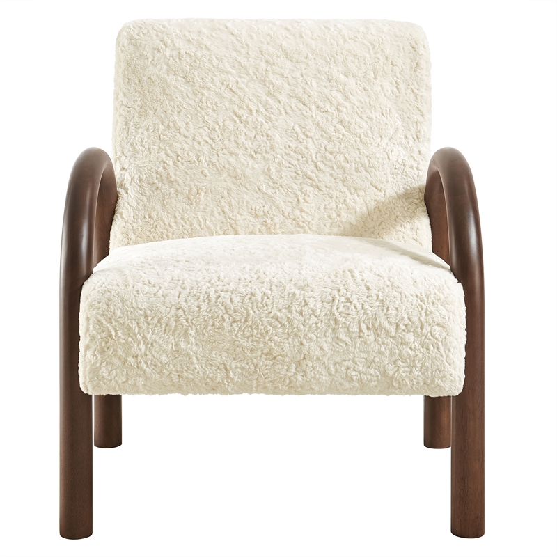 Lunet Faux Shearling Accent Armchair in Ecru
