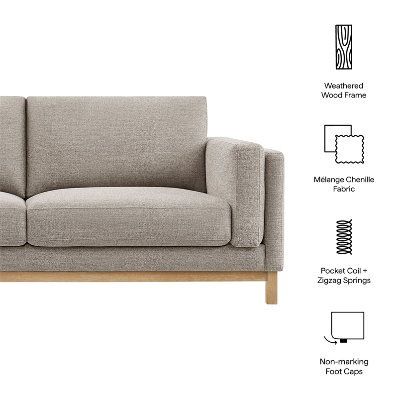 Modway Roscoe 81 inch Fabric Sofa in Gray