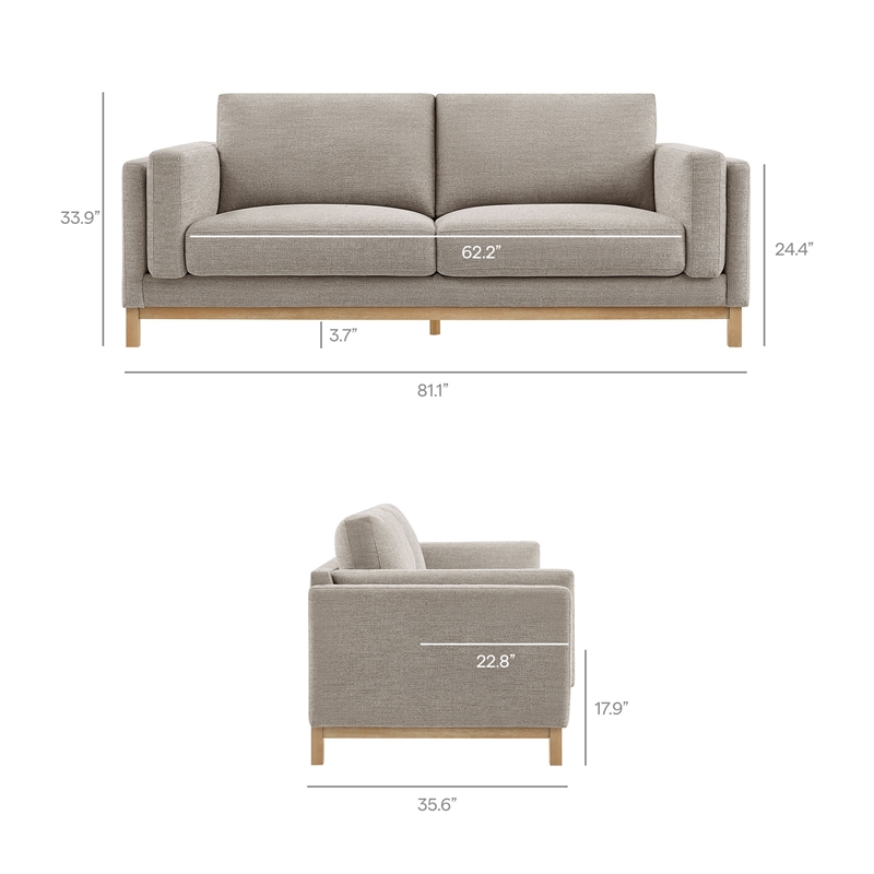 Modway Roscoe 81 inch Fabric Sofa in Gray