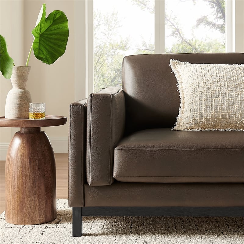 Modway Roscoe 81 inch Vegan Leather Sofa in Brown