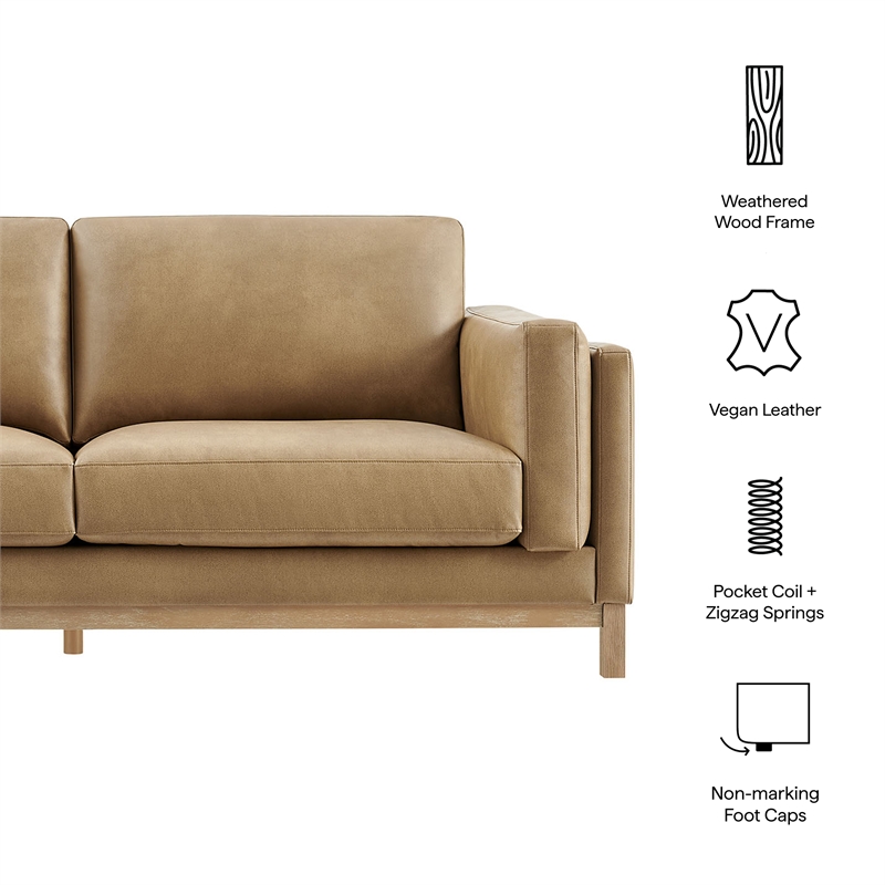 Modway Roscoe 81 inch Vegan Leather Sofa in Brown