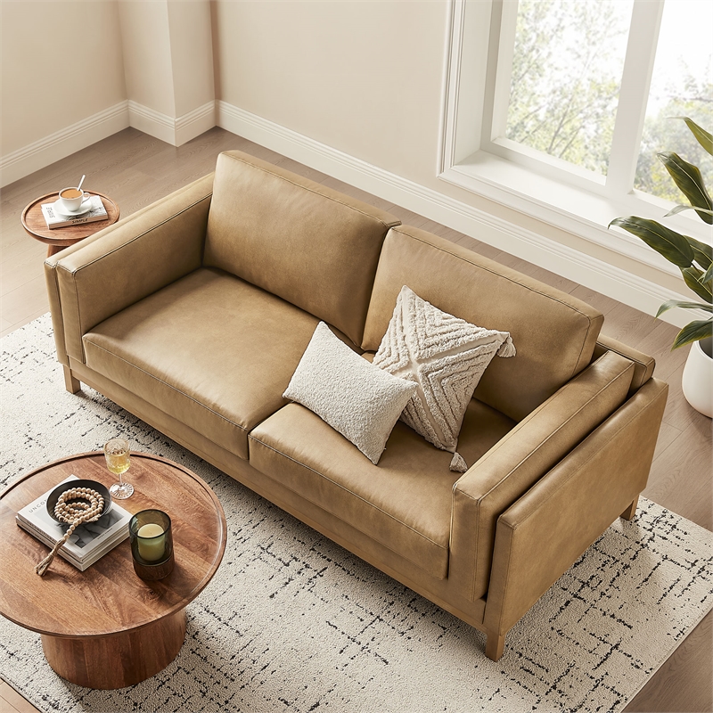 Modway Roscoe 81 inch Vegan Leather Sofa in Brown