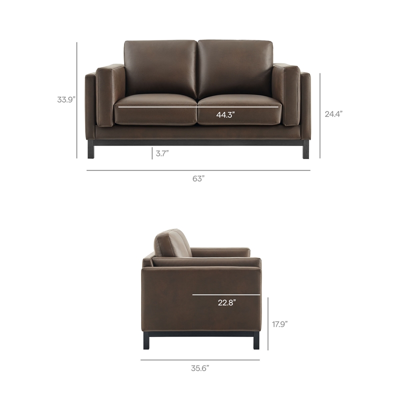 Modway Roscoe 63 inch Vegan Leather Loveseat in Brown
