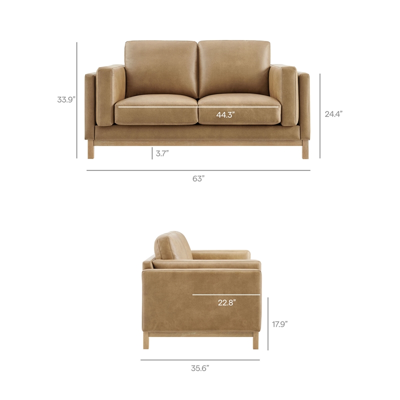 Modway Roscoe 63 inch Vegan Leather Loveseat in Brown