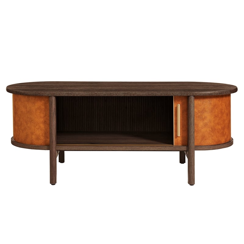 Modway Coralie Curved Vegan Leather Oval Coffee Table in Brown
