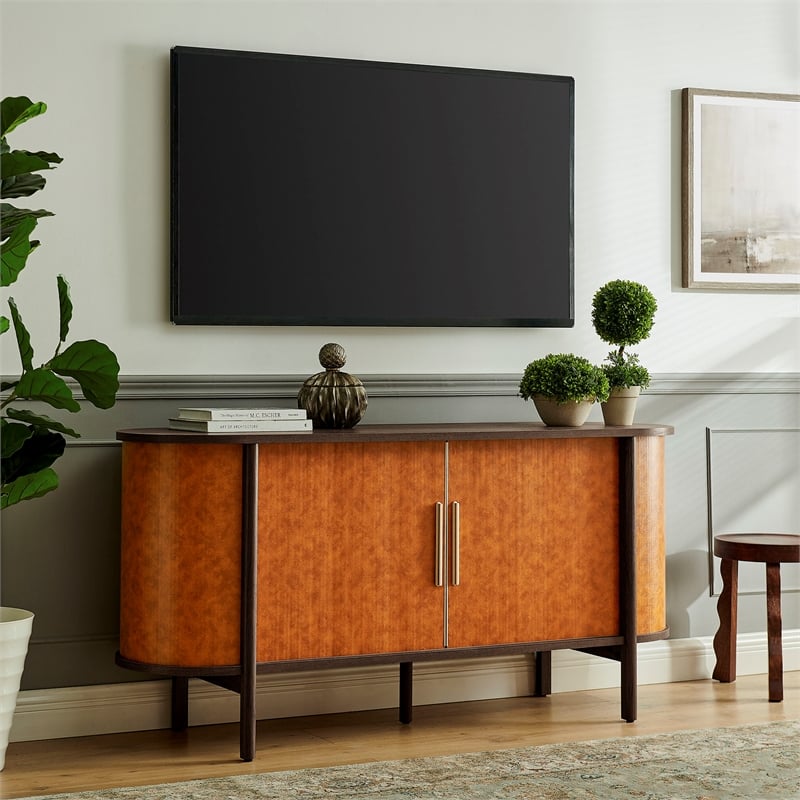 Modway Coralie Curved Vegan Leather Oval Sideboard in Brown