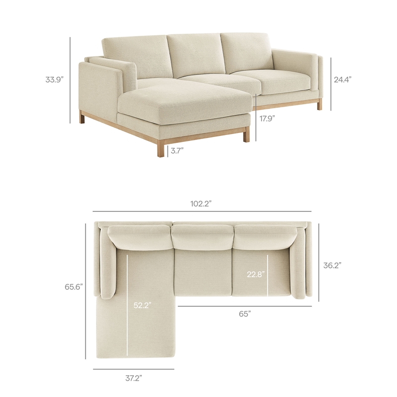 Modway Roscoe Left-Facing Fabric Sectional Sofa with Chaise in White