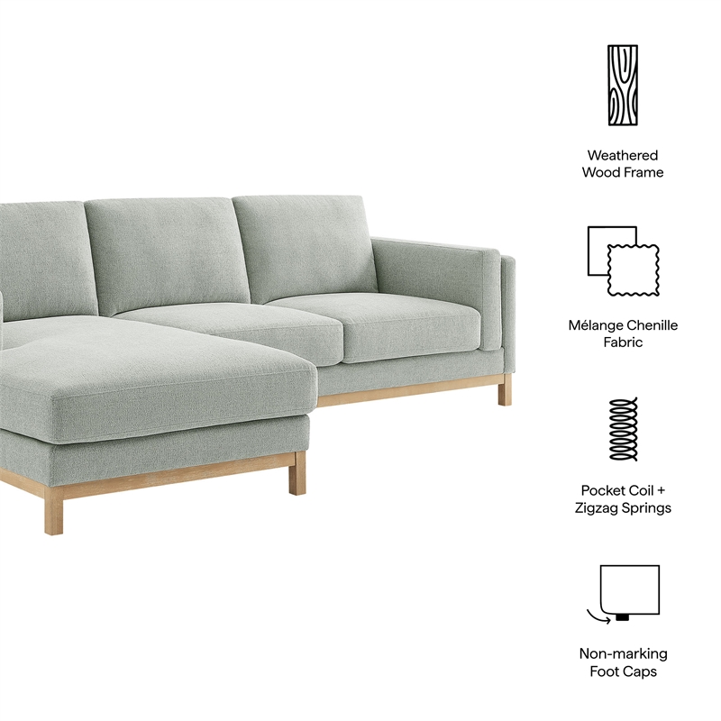 Modway Roscoe Left-Facing Fabric Sectional Sofa with Chaise in Gray