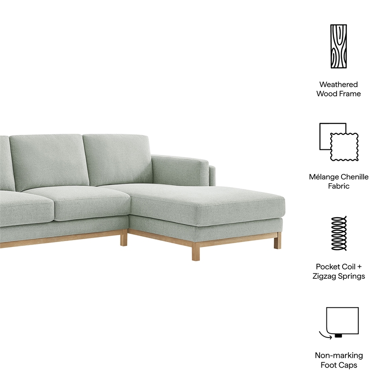 Modway Roscoe Right-Facing Fabric Sectional Sofa with Chaise in Gray